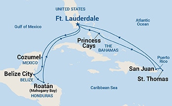 14-Day Eastern/Western Caribbean Adventurer Itinerary Map